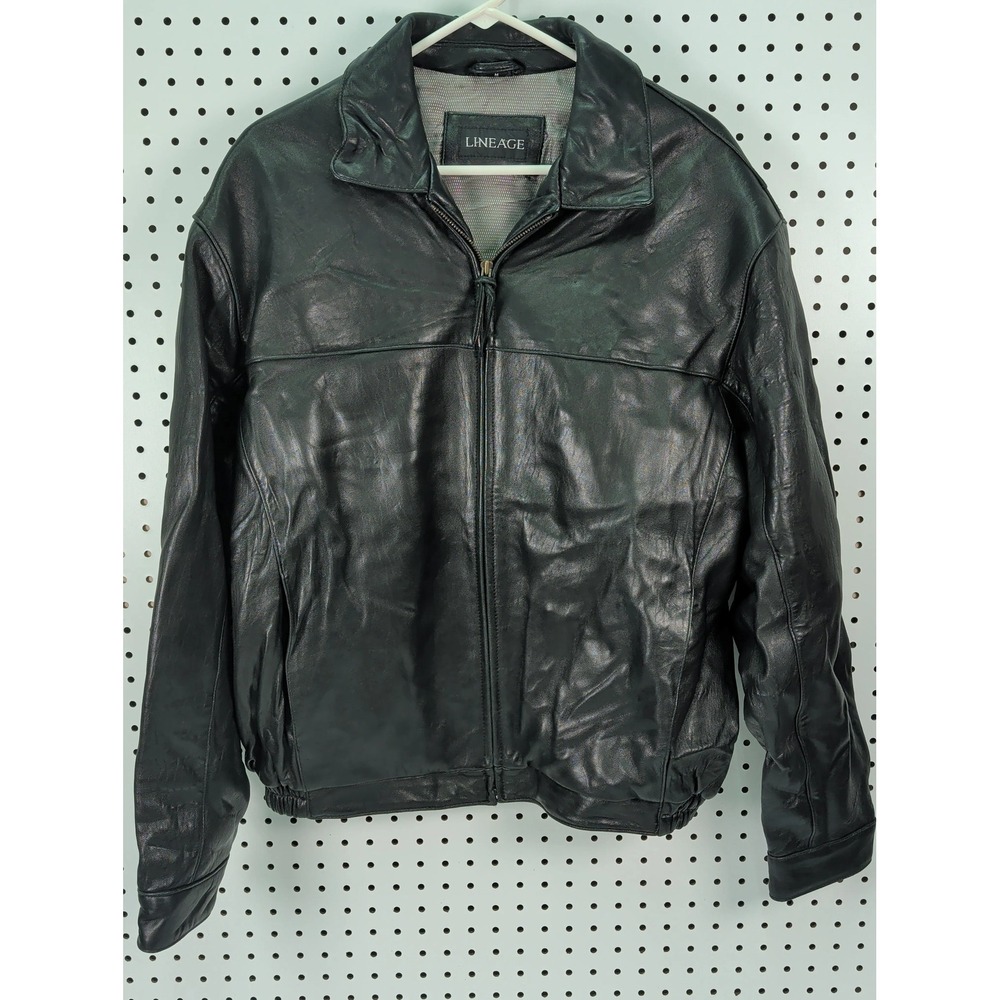 Lineage Men's Black Leather Jacket Full‎ Zip Size Medium